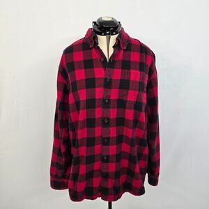 Lands' End Button Down Flannel Shirt Men's XLT Red Black Plaid Traditional Fit